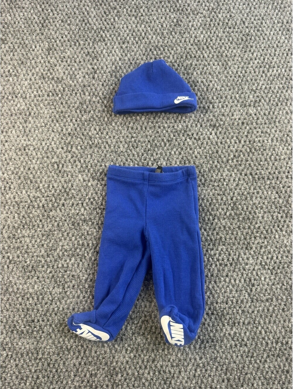 Nike Newborn Blue Footed Pants & Beanie Set Waffle Knit Infant 50-56cm NB